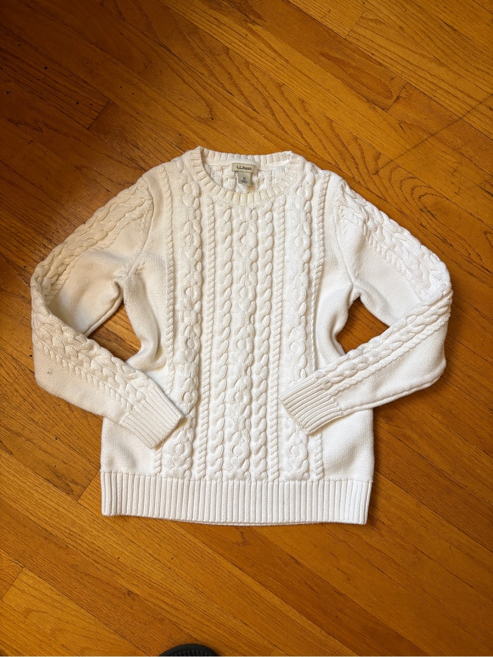 L.L. Bean Cable Knit Cotton White Sweater Small/Medium